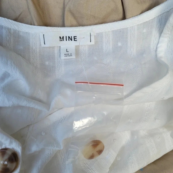 Mine Flutter Sleeve Button Down White Tan A-Lind Mini Dress Cap Sleeve Sz Large - Picture 8 of 10